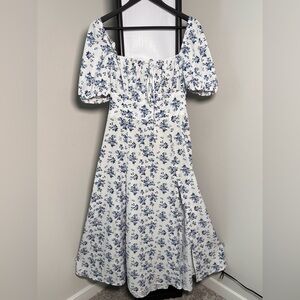 Floral Blue and White Dress